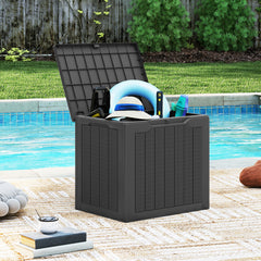 Outdoor Storage Box 25 Gallon Deck Box with Lockable Lid and Wicker-woven Texture, Black Garages Black at Gallery Canada
