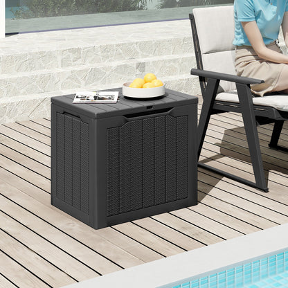 Outdoor Storage Box 25 Gallon Deck Box with Lockable Lid and Wicker-woven Texture, Black Garages at Gallery Canada