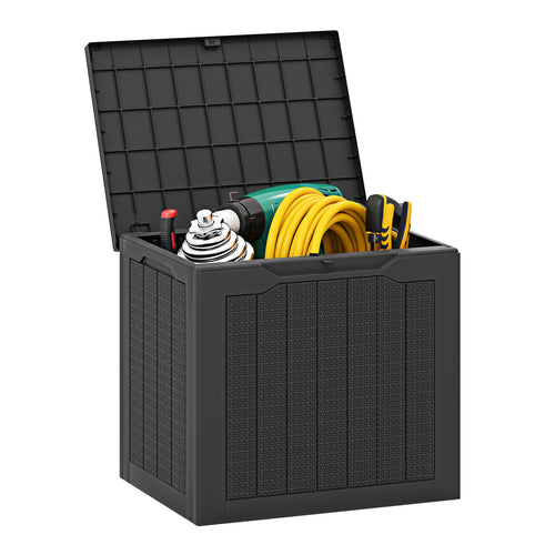 Outdoor Storage Box 25 Gallon Deck Box with Lockable Lid and Wicker-woven Texture, Black