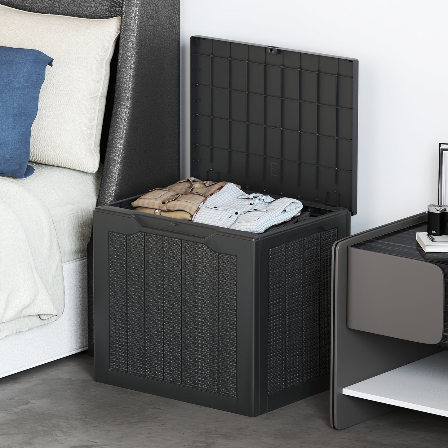 Outdoor Storage Box 25 Gallon Deck Box with Lockable Lid and Wicker-woven Texture, Black Garages at Gallery Canada