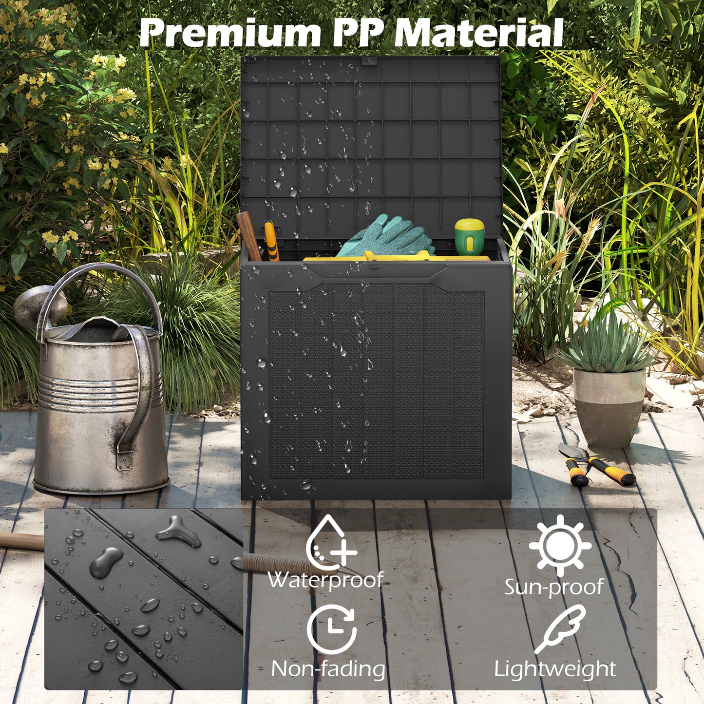 Outdoor Storage Box 25 Gallon Deck Box with Lockable Lid and Wicker-woven Texture, Black Garages at Gallery Canada