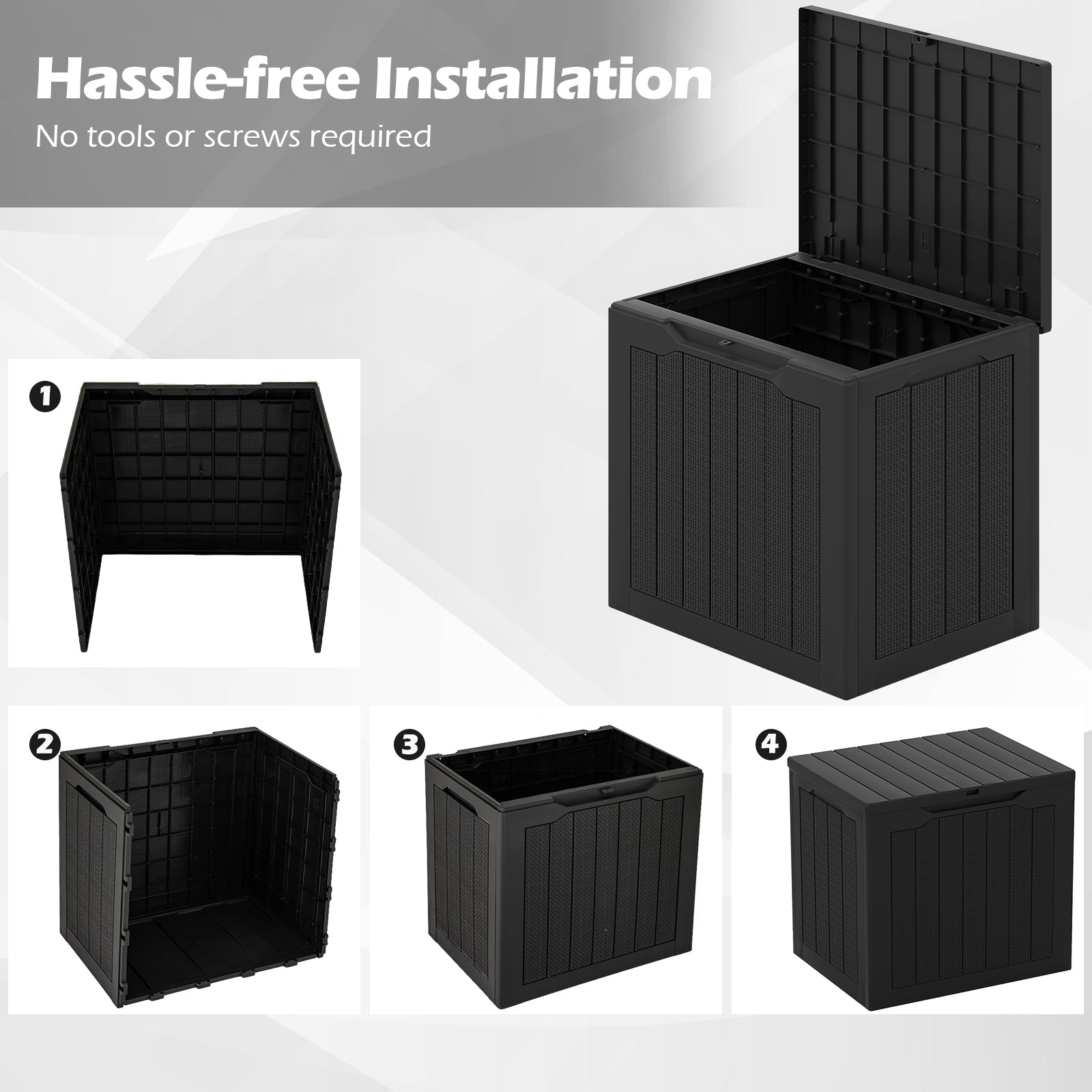 Outdoor Storage Box 25 Gallon Deck Box with Lockable Lid and Wicker-woven Texture, Black Garages at Gallery Canada