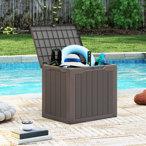 Outdoor Storage Box 25 Gallon Deck Box with Lockable Lid and Wicker-woven Texture, Brown