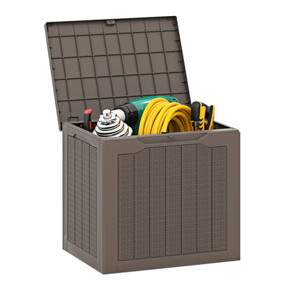 Outdoor Storage Box 25 Gallon Deck Box with Lockable Lid and Wicker-woven Texture, Brown Garages Brown at Gallery Canada