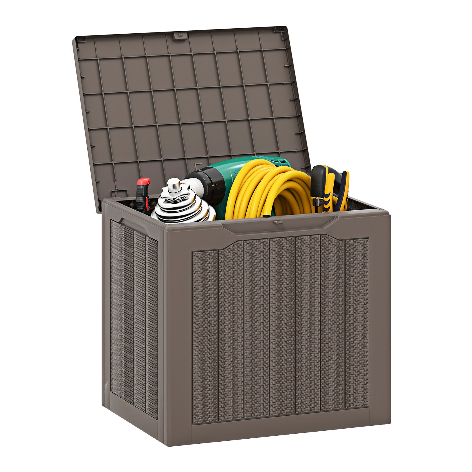 Outdoor Storage Box 25 Gallon Deck Box with Lockable Lid and Wicker-woven Texture, Brown Garages at Gallery Canada