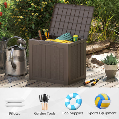 Outdoor Storage Box 25 Gallon Deck Box with Lockable Lid and Wicker-woven Texture, Brown Garages at Gallery Canada