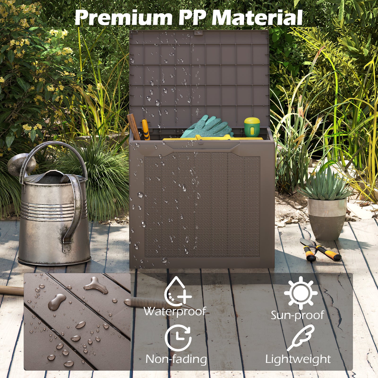 Outdoor Storage Box 25 Gallon Deck Box with Lockable Lid and Wicker-woven Texture, Brown Garages at Gallery Canada