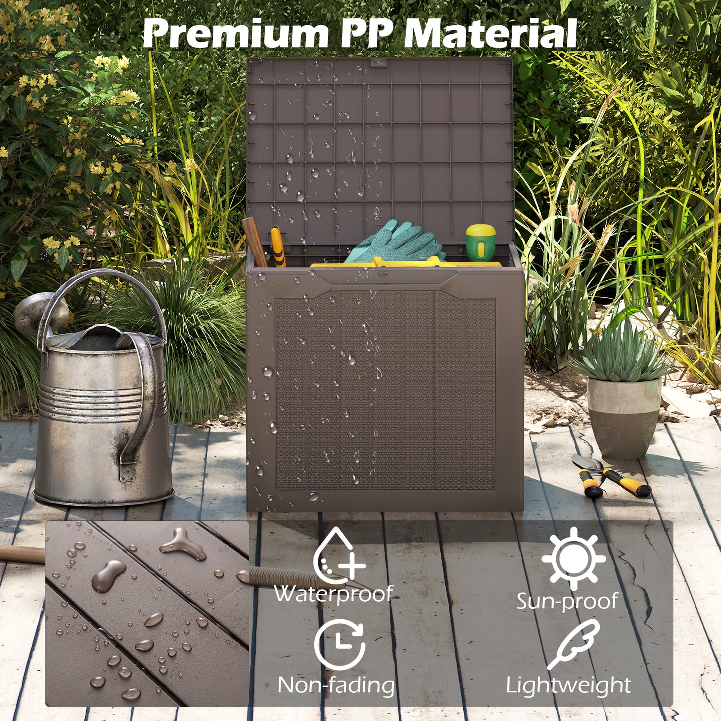 Outdoor Storage Box 25 Gallon Deck Box with Lockable Lid and Wicker-woven Texture, Brown Garages at Gallery Canada