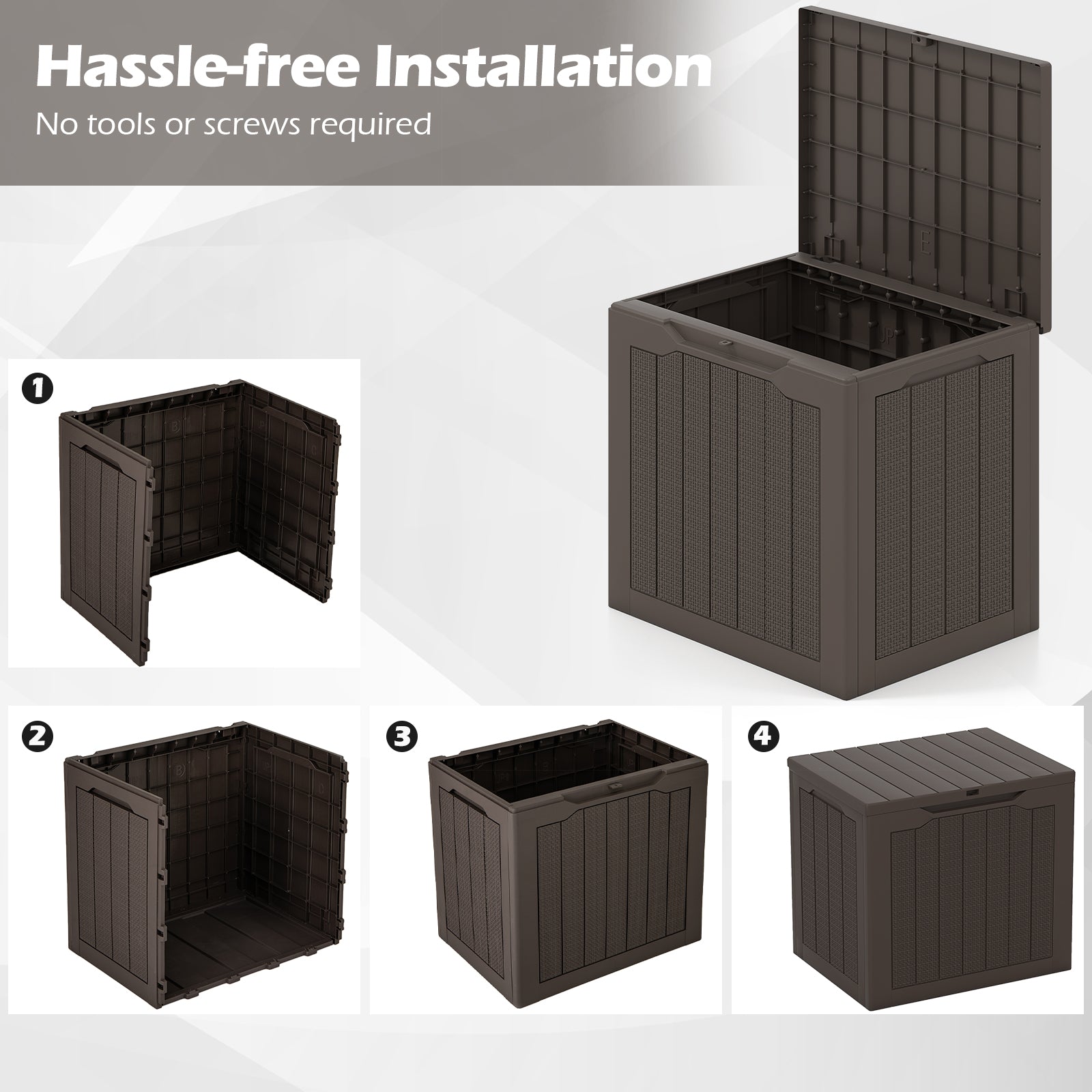 Outdoor Storage Box 25 Gallon Deck Box with Lockable Lid and Wicker-woven Texture, Brown Garages at Gallery Canada