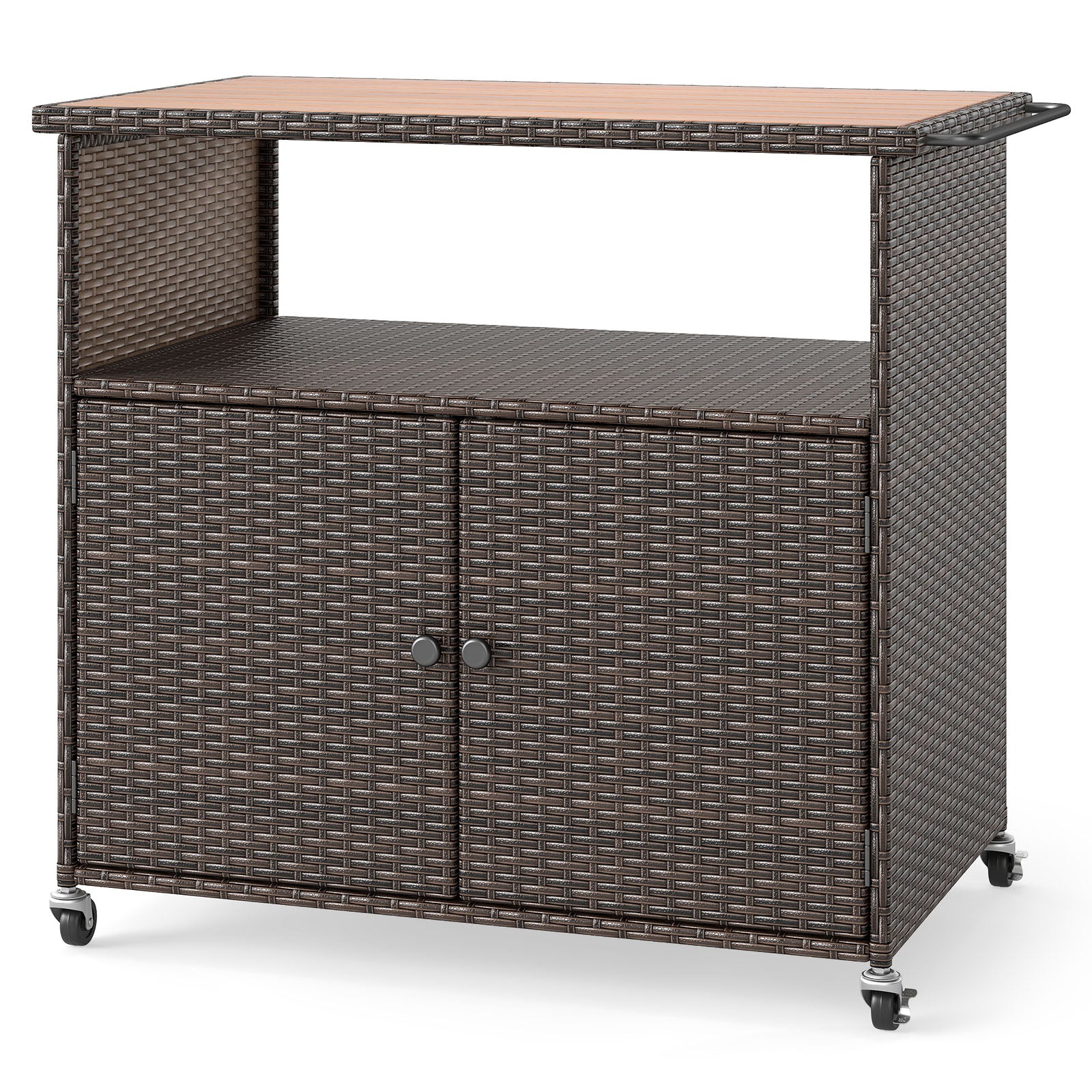 Outdoor Storage Cabinet with Acacia Wood Top and Lockable Wheels Sheds & Outdoor Storage Options at Gallery Canada