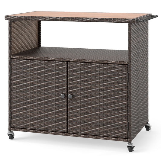 Outdoor Storage Cabinet with Acacia Wood Top and Lockable Wheels Sheds & Outdoor Storage Options at Gallery Canada