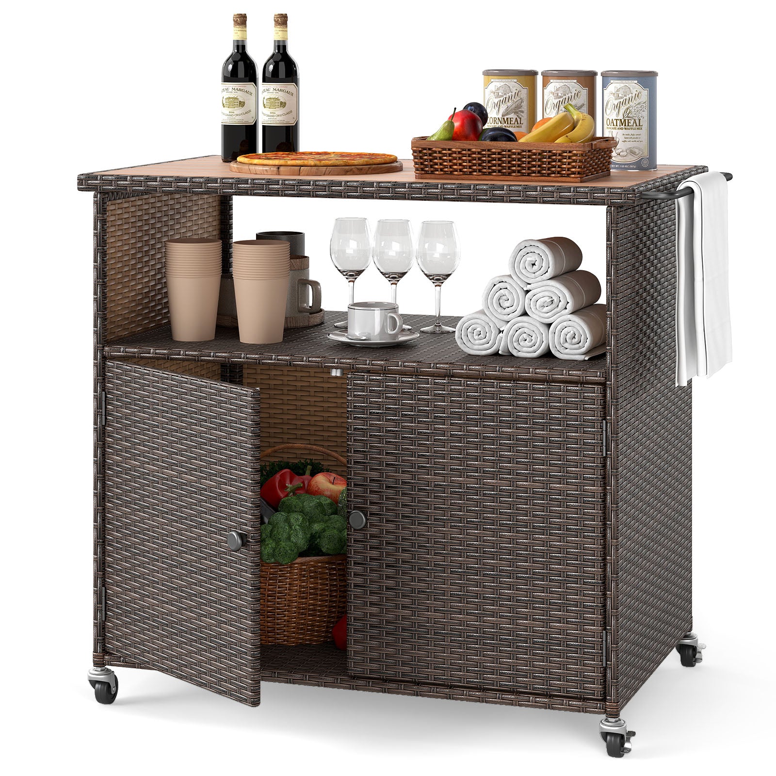 Outdoor Storage Cabinet with Acacia Wood Top and Lockable Wheels Sheds & Outdoor Storage at Gallery Canada