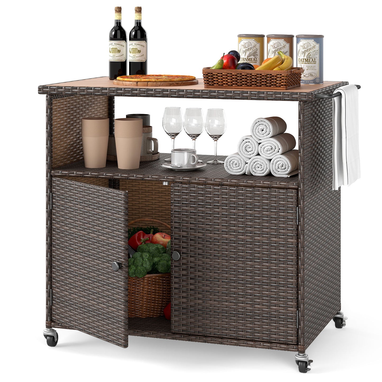 Outdoor Storage Cabinet with Acacia Wood Top and Lockable Wheels Sheds & Outdoor Storage at Gallery Canada