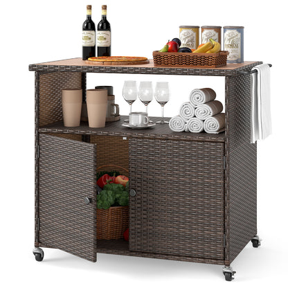 Outdoor Storage Cabinet with Acacia Wood Top and Lockable Wheels Sheds & Outdoor Storage at Gallery Canada