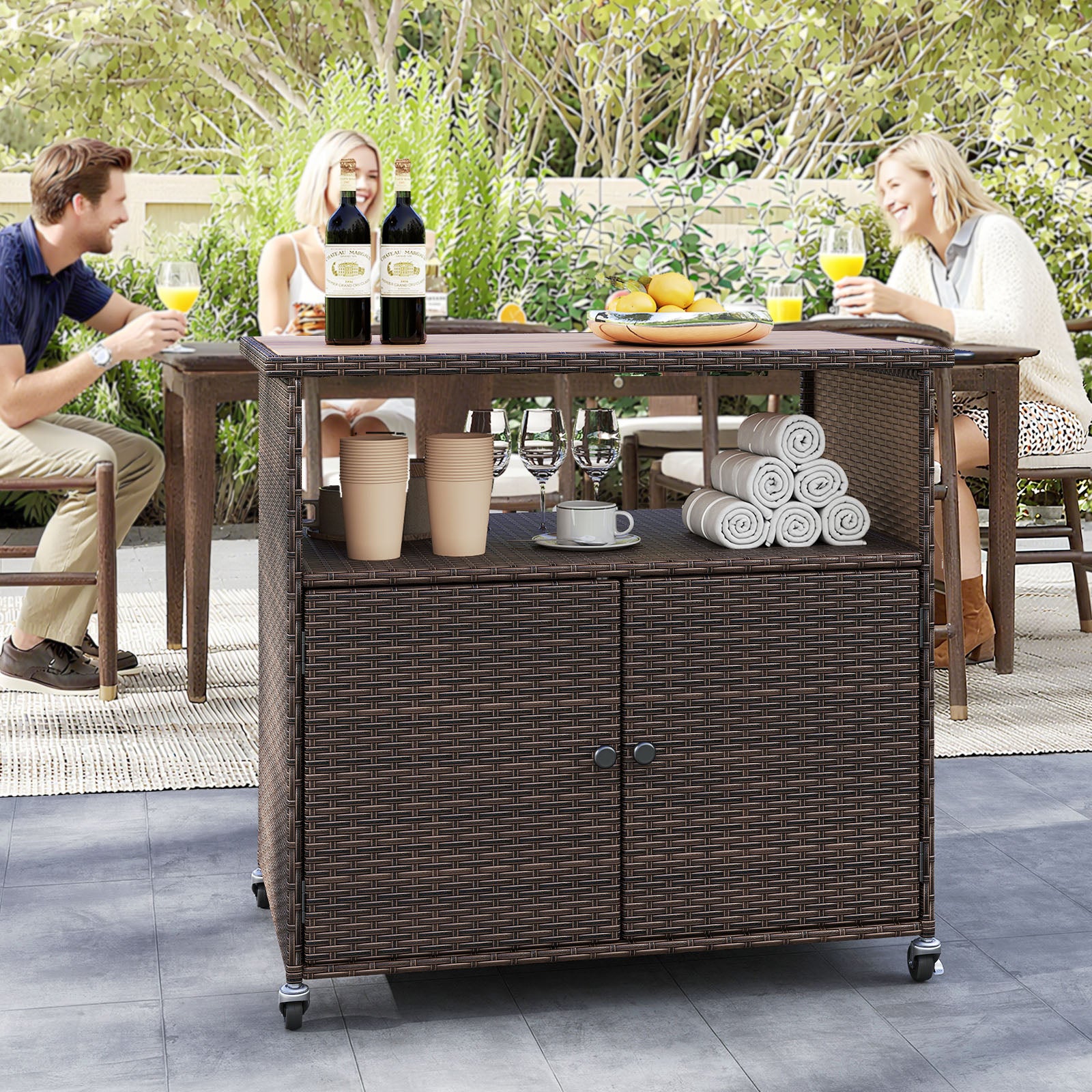 Outdoor Storage Cabinet with Acacia Wood Top and Lockable Wheels Sheds & Outdoor Storage at Gallery Canada