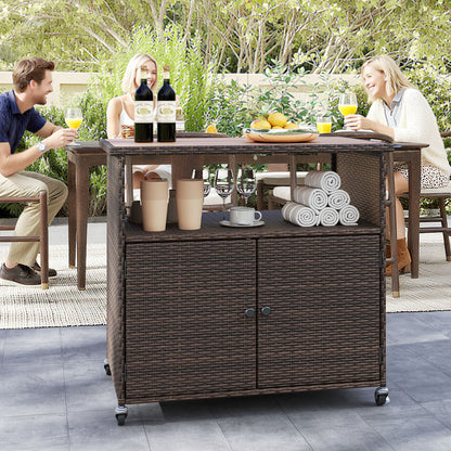 Outdoor Storage Cabinet with Acacia Wood Top and Lockable Wheels Sheds & Outdoor Storage at Gallery Canada