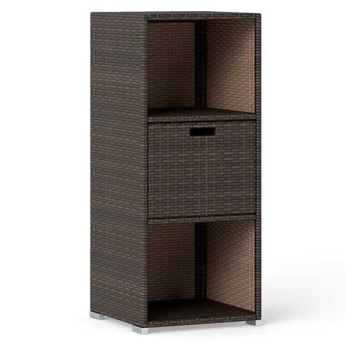 Outdoor Storage Cabinet, Patio Wicker Organizer With Drawer, Brown
