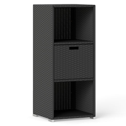 Outdoor Storage Cabinet, Wicker Organizer With Drawer, Black