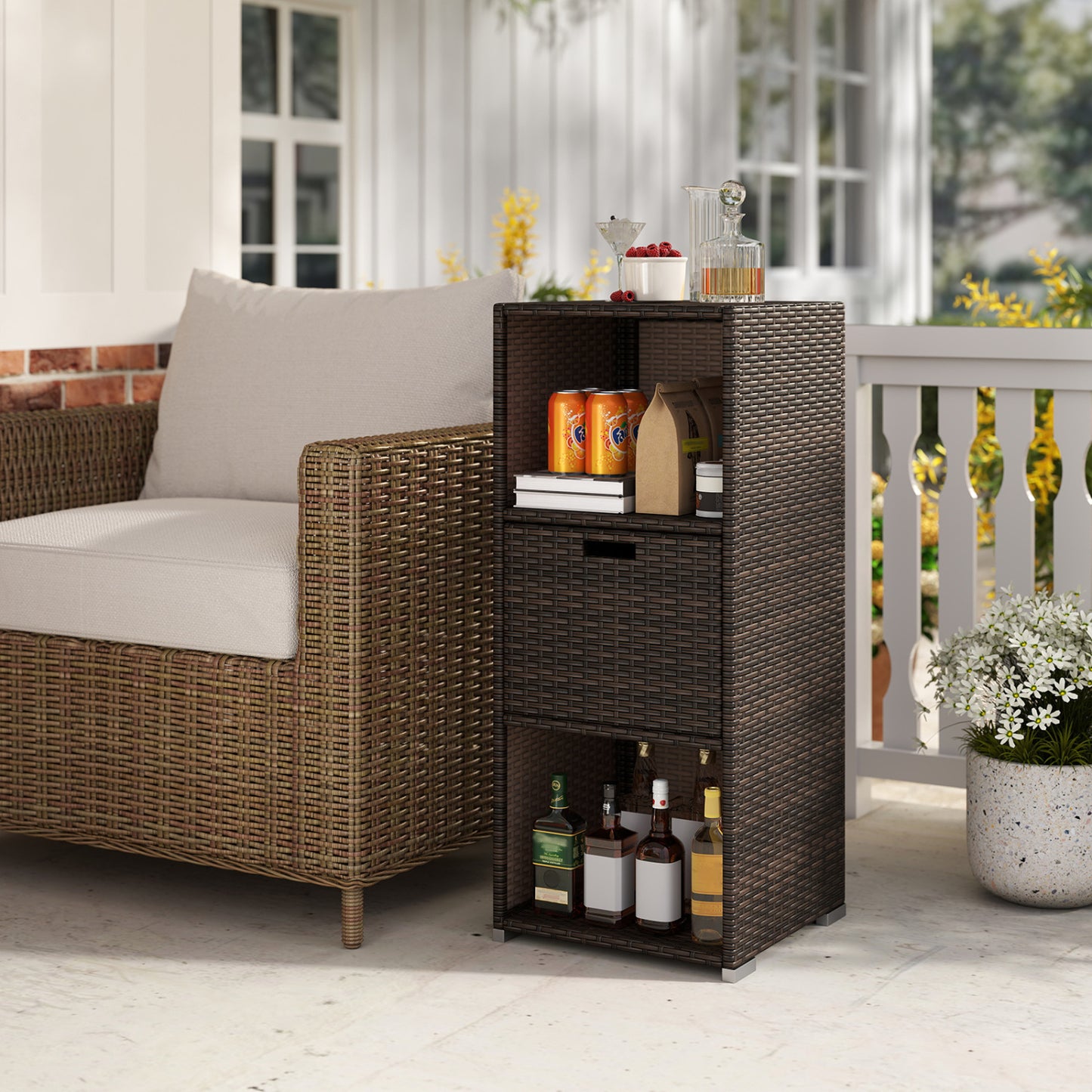 Outdoor Storage Cabinet, Patio Wicker Organizer With Drawer, Brown Sheds & Outdoor Storage at Gallery Canada