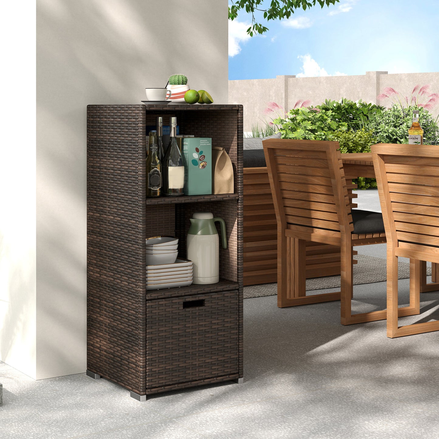 Outdoor Storage Cabinet, Patio Wicker Organizer With Drawer, Brown Sheds & Outdoor Storage at Gallery Canada