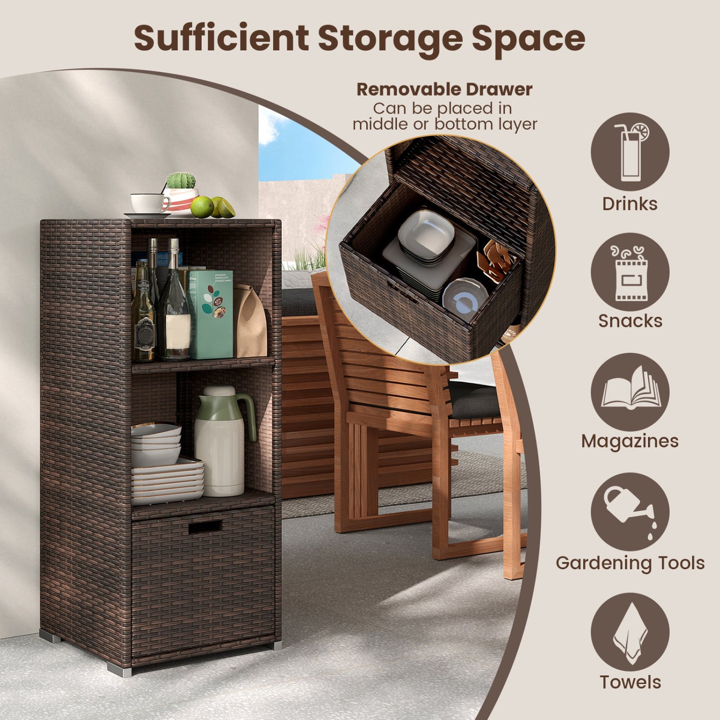 Outdoor Storage Cabinet, Patio Wicker Organizer With Drawer, Brown Sheds & Outdoor Storage at Gallery Canada