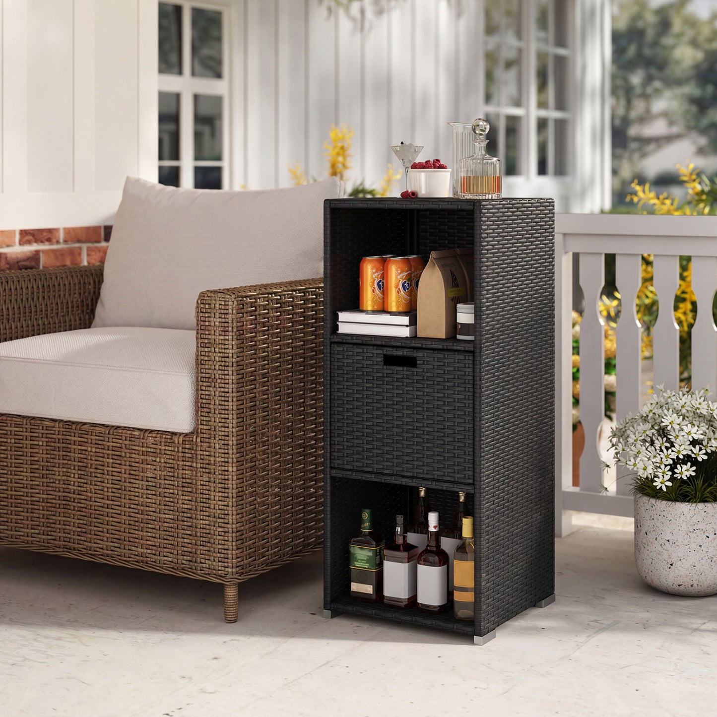 Outdoor Storage Cabinet, Wicker Organizer With Drawer, Black Sheds & Outdoor Storage at Gallery Canada