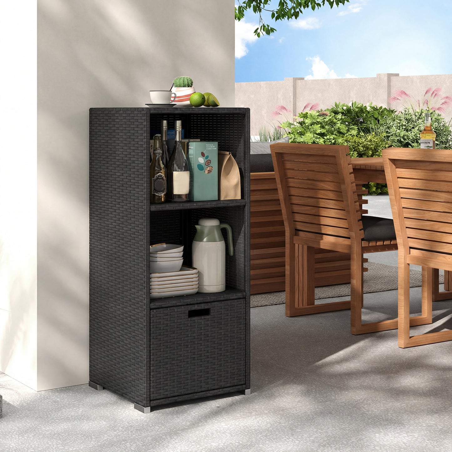 Outdoor Storage Cabinet, Wicker Organizer With Drawer, Black Sheds & Outdoor Storage at Gallery Canada