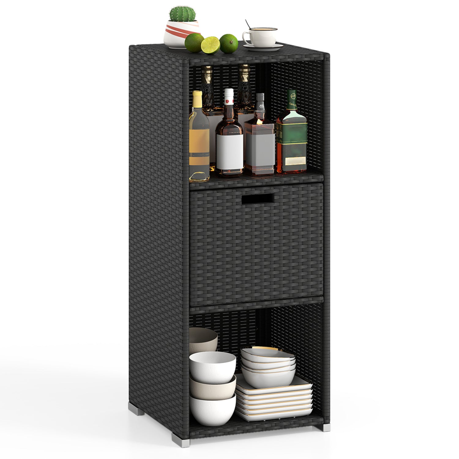 Outdoor Storage Cabinet, Wicker Organizer With Drawer, Black Sheds & Outdoor Storage at Gallery Canada