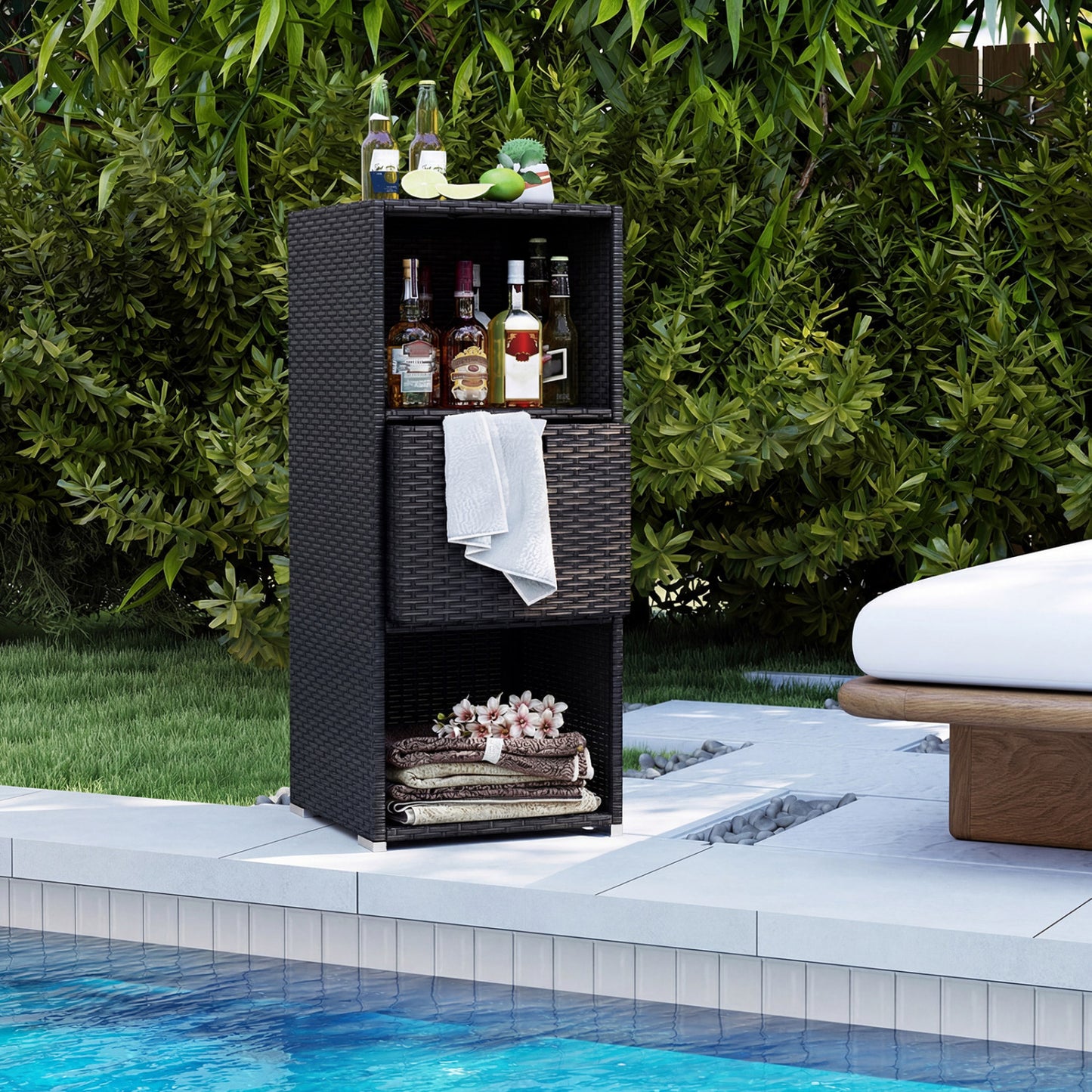 Outdoor Storage Cabinet, Wicker Organizer With Drawer, Black Sheds & Outdoor Storage at Gallery Canada