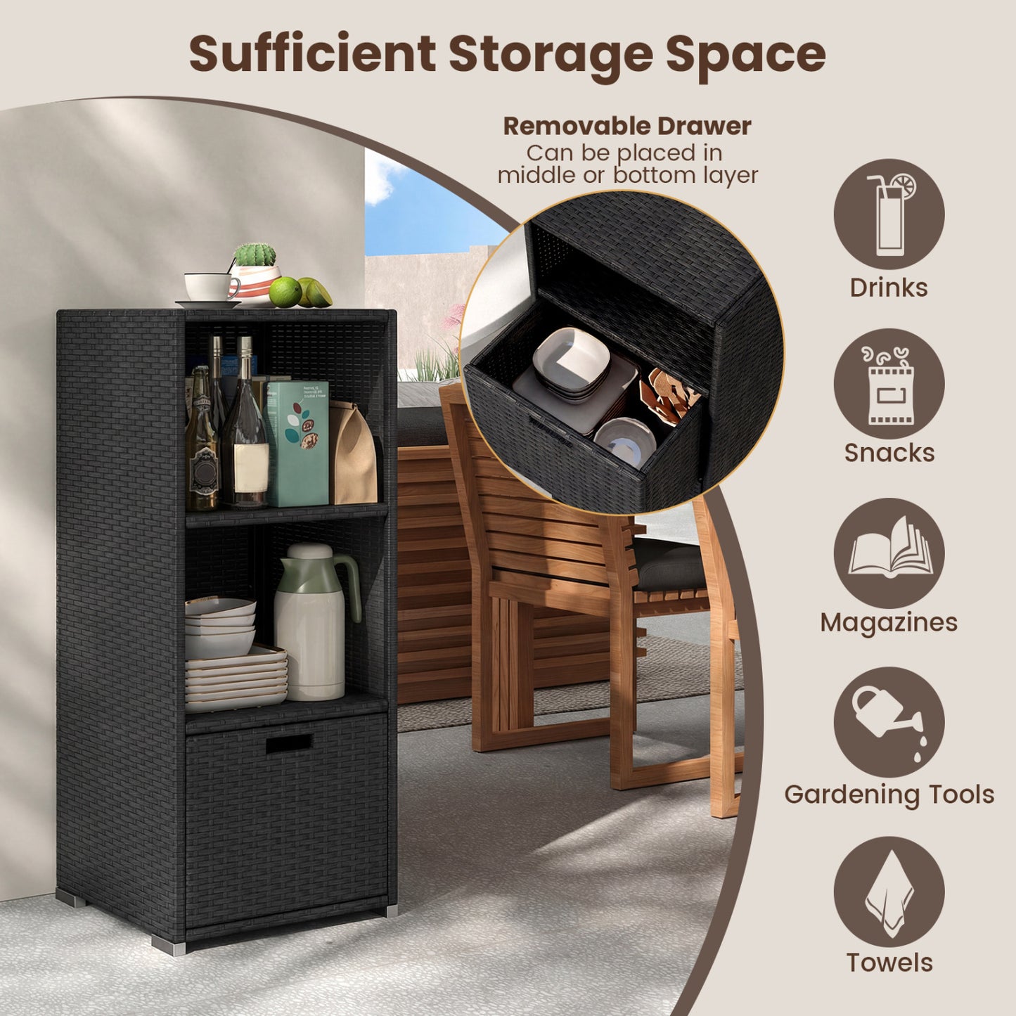 Outdoor Storage Cabinet, Wicker Organizer With Drawer, Black Sheds & Outdoor Storage at Gallery Canada