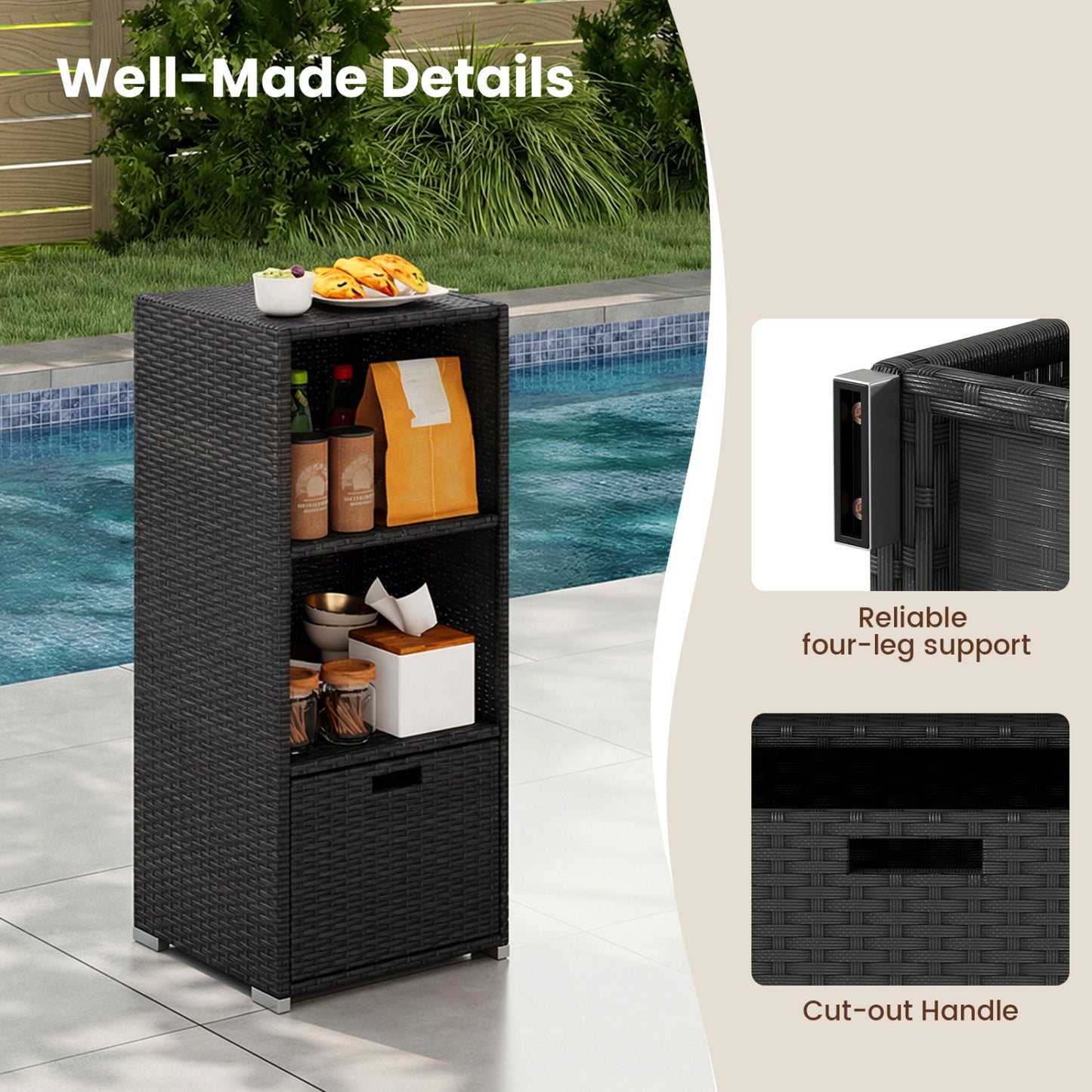 Outdoor Storage Cabinet, Wicker Organizer With Drawer, Black Sheds & Outdoor Storage at Gallery Canada