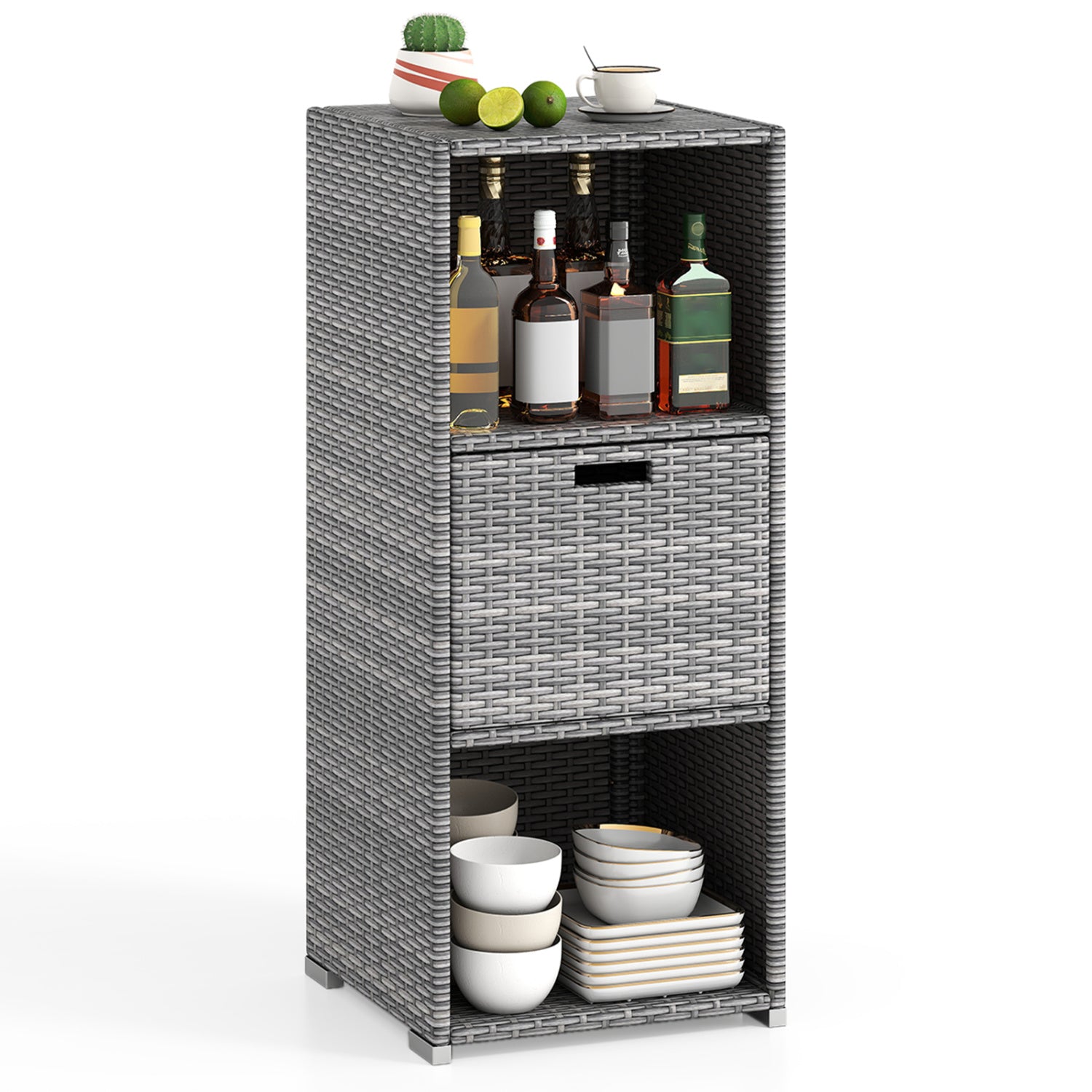 Outdoor Storage Cabinet, Wicker Organizer With Drawer, Gray Sheds & Outdoor Storage Gray at Gallery Canada