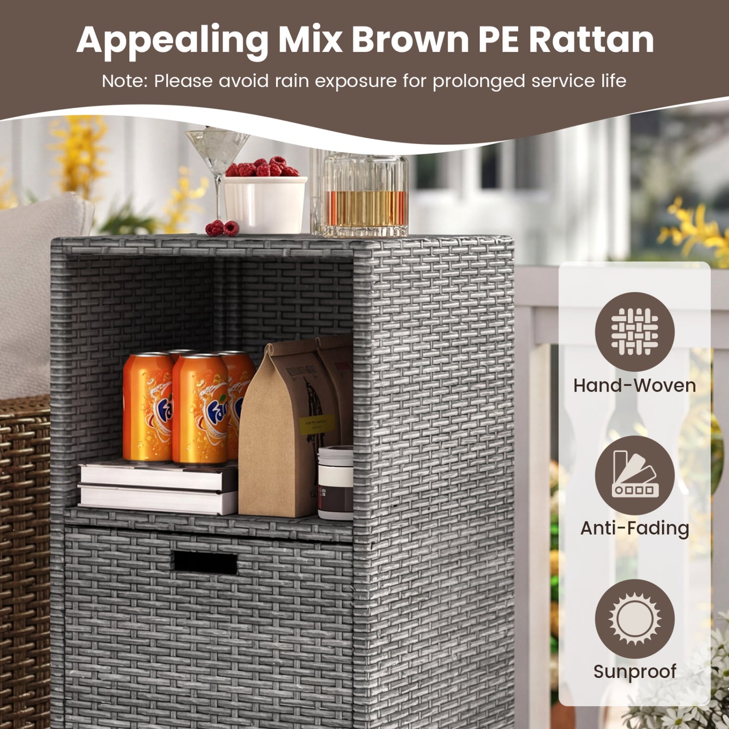 Outdoor Storage Cabinet, Wicker Organizer With Drawer, Gray Sheds & Outdoor Storage at Gallery Canada