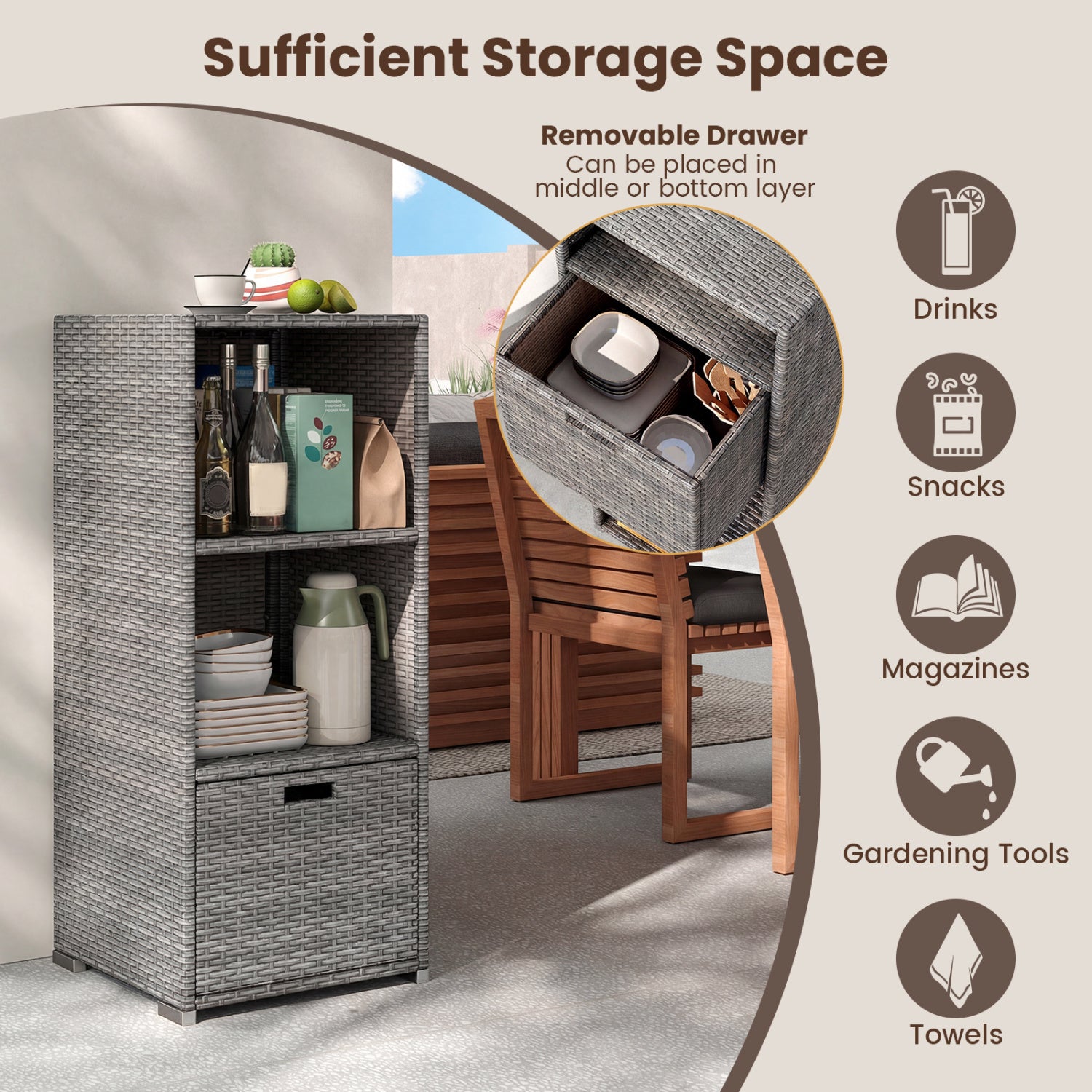 Outdoor Storage Cabinet, Wicker Organizer With Drawer, Gray Sheds & Outdoor Storage at Gallery Canada