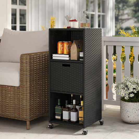 Outdoor Storage Cabinet with Drawer and 3 Shelves, Black