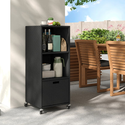 Outdoor Storage Cabinet with Drawer and 3 Shelves, Black