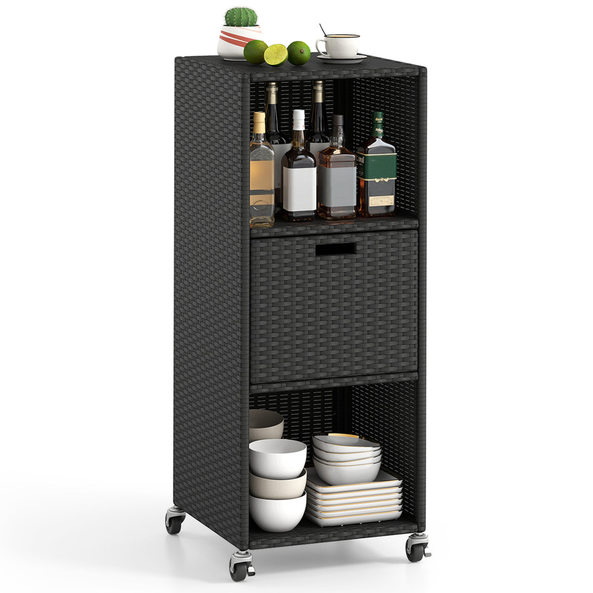Outdoor Storage Cabinet with Drawer and 3 Shelves, Black