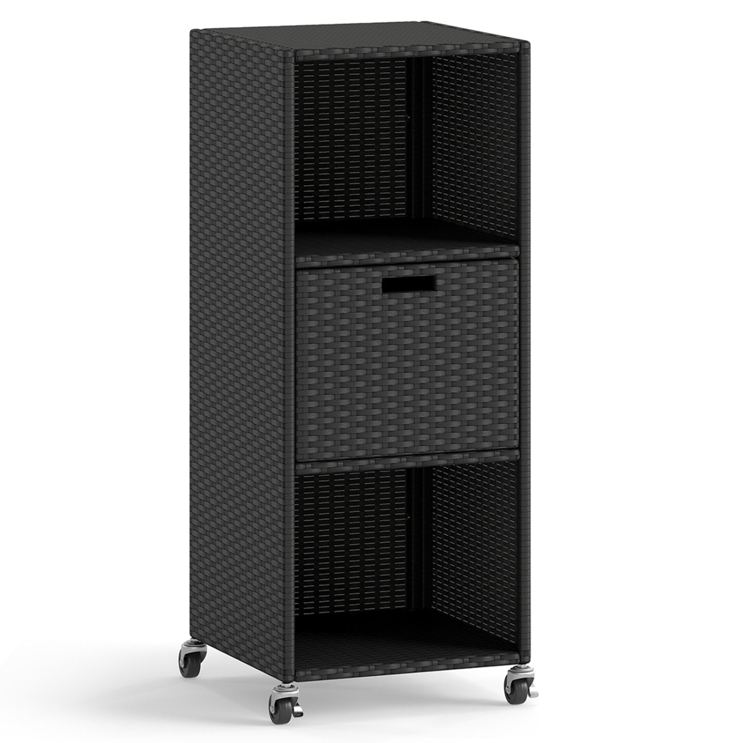 Outdoor Storage Cabinet with Drawer and 3 Shelves, Black