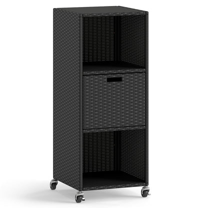 Outdoor Storage Cabinet with Drawer and 3 Shelves, Black