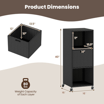 Outdoor Storage Cabinet with Drawer and 3 Shelves, Black