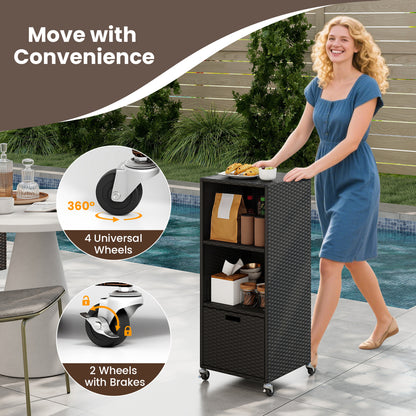 Outdoor Storage Cabinet with Drawer and 3 Shelves, Black