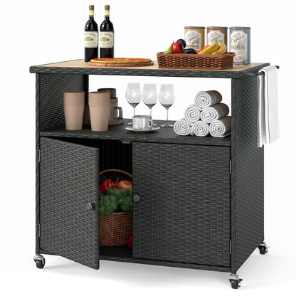 Outdoor Storage Cabinet With Acacia Wood Top, Black