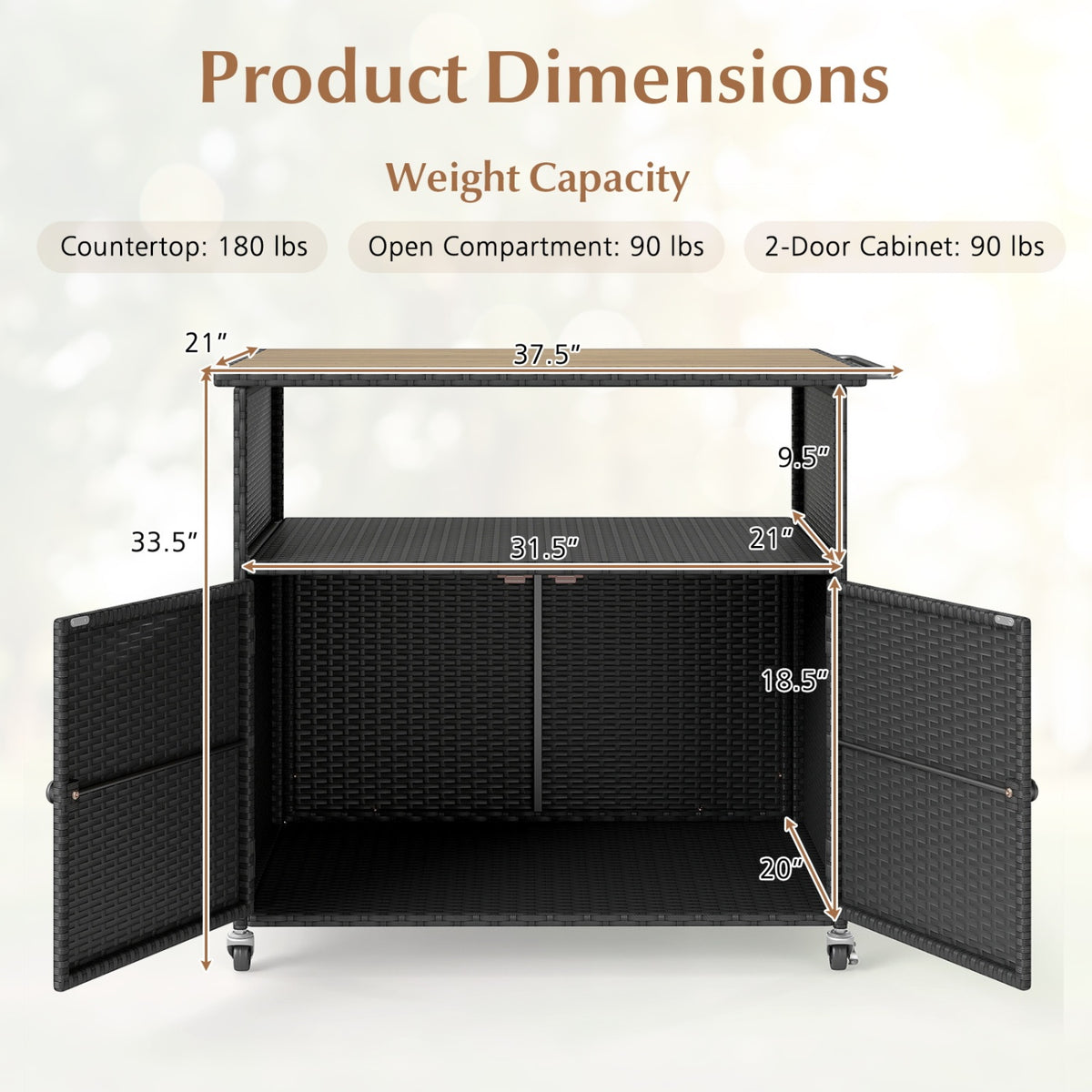 Outdoor Storage Cabinet With Acacia Wood Top, Black