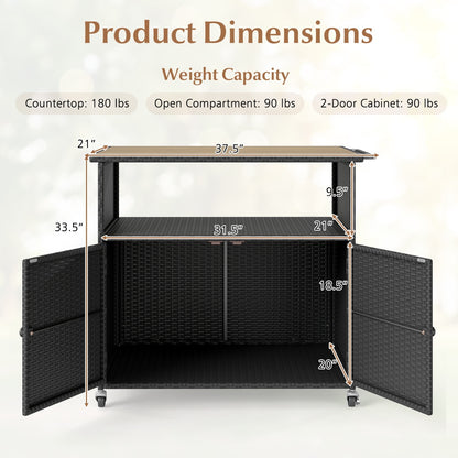 Outdoor Storage Cabinet With Acacia Wood Top, Black