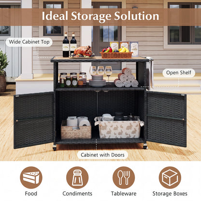 Outdoor Storage Cabinet With Acacia Wood Top, Black