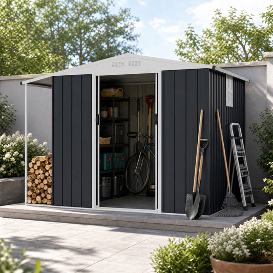 Outdoor Storage Shed, Lockable Double Sliding Door, Firewood Bay, Gray Sheds & Outdoor Storage Gray at Gallery Canada
