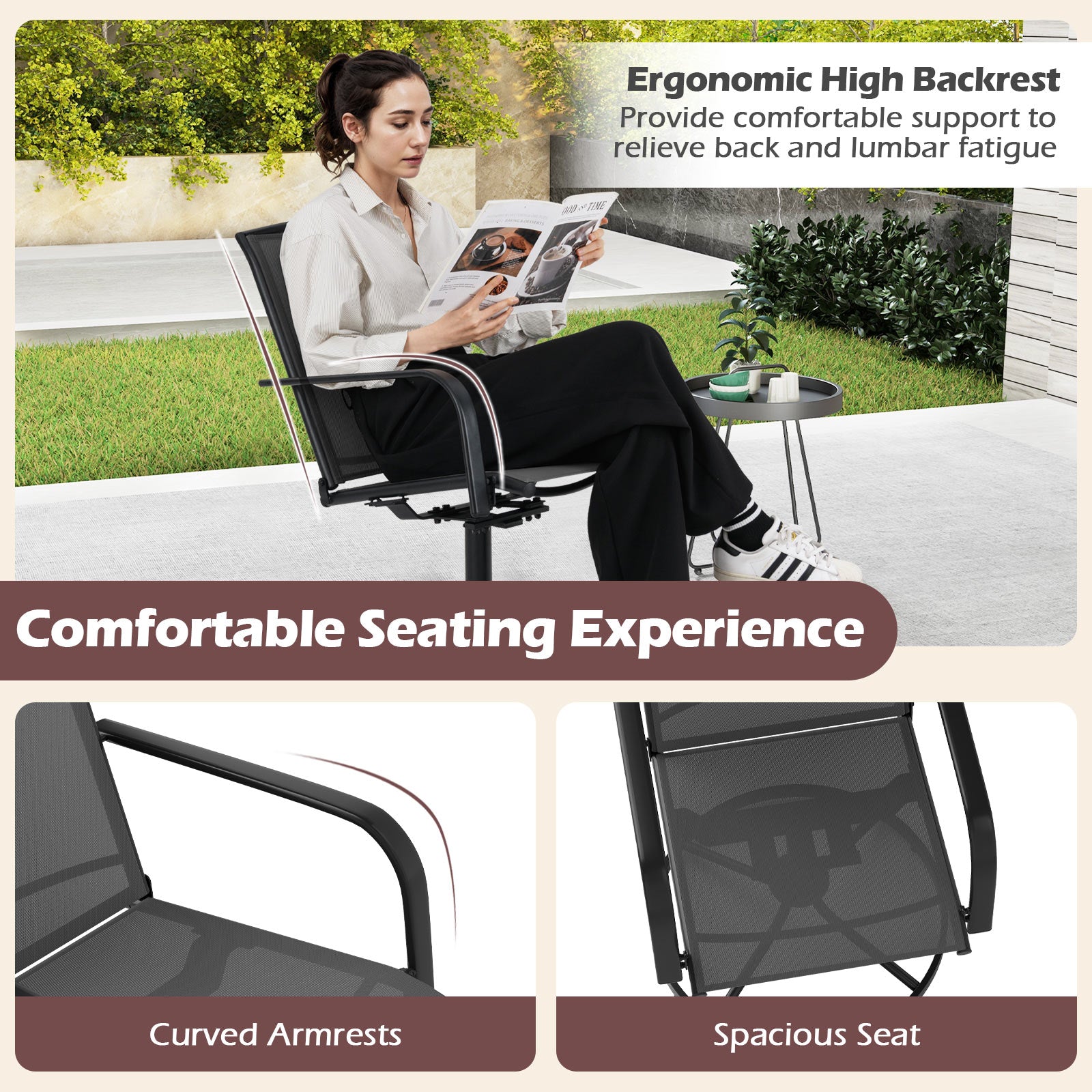 Outdoor Swivel Chairs Set of 2, Black Patio Rocking Chairs & Gliders at Gallery Canada