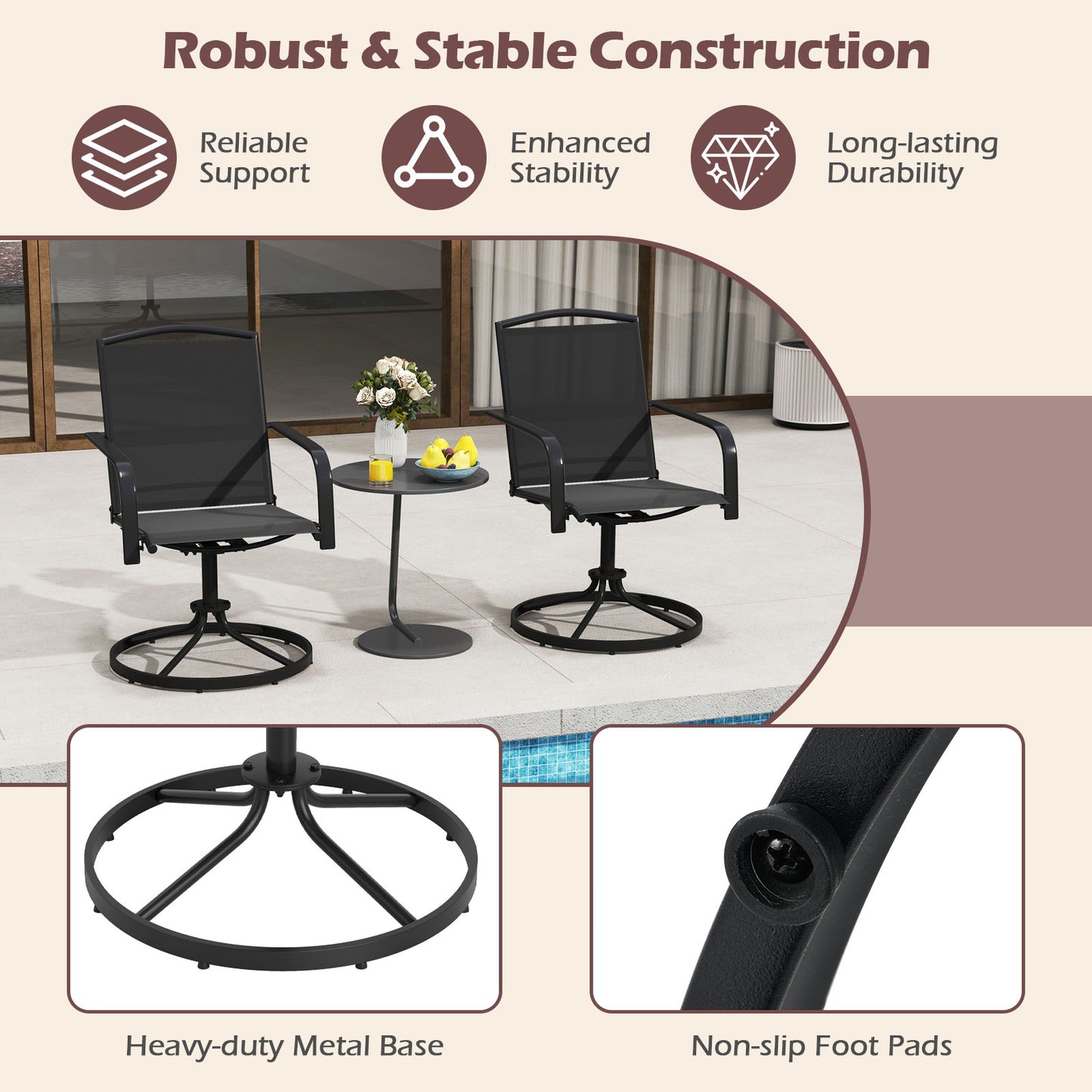 Outdoor Swivel Chairs Set of 2, Black Patio Rocking Chairs & Gliders at Gallery Canada