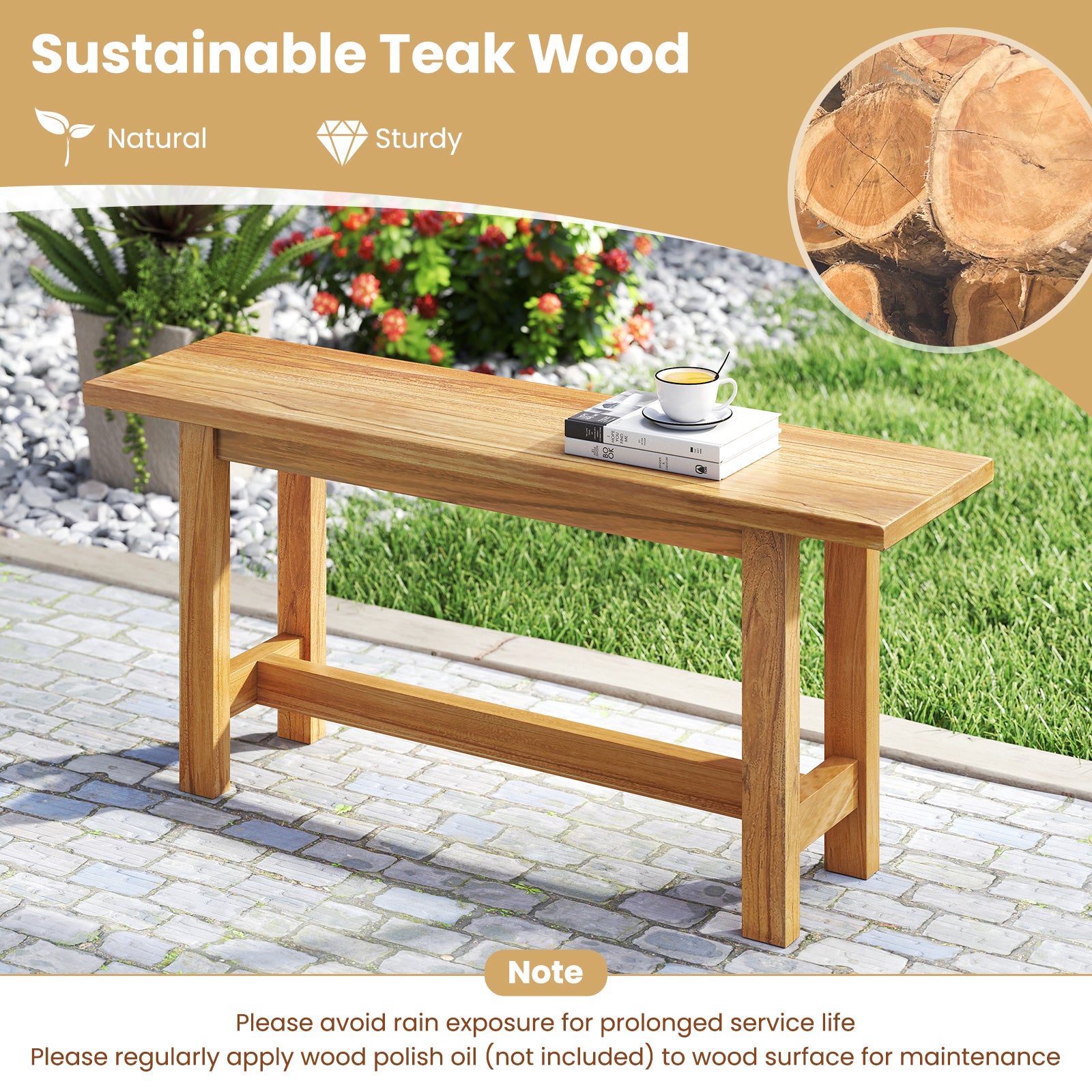 Outdoor Teak Wood Bench for Porch Backyard and Poolside, Teak Outdoor Benches at Gallery Canada