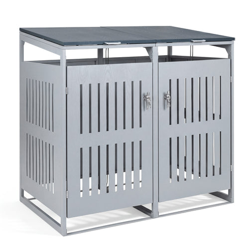 Outdoor Trash Can Storage Shed For 2 Bins, Silver